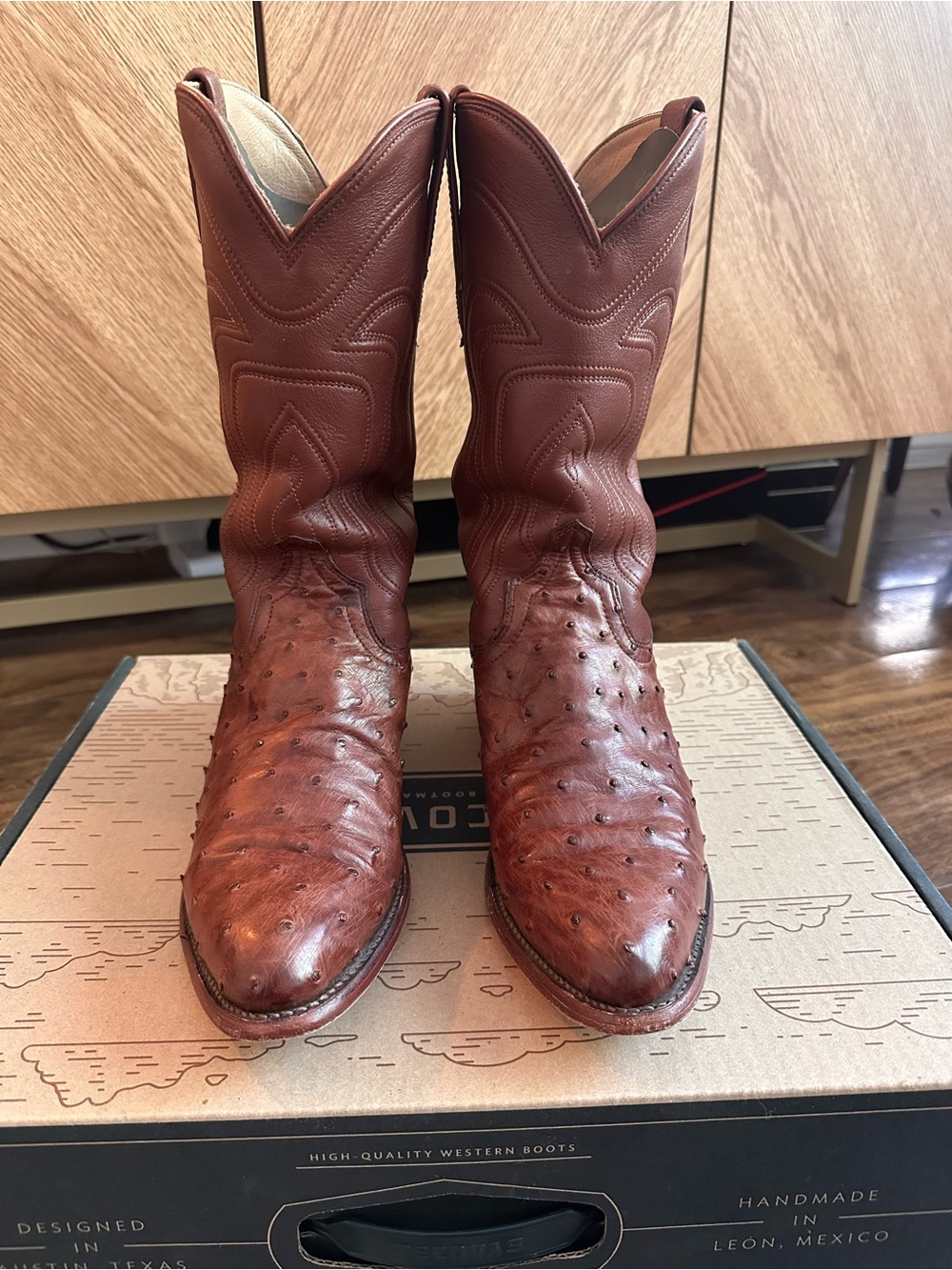 Tecovas Women’s Jessie in Bourbon Ostrich Leather Western Boots